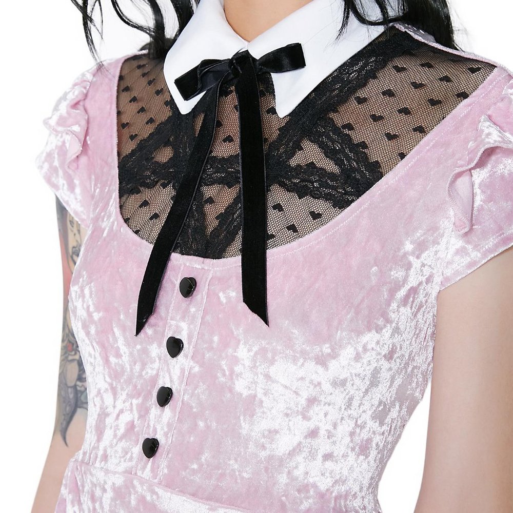 🆕 Killstar "Delana Crushin' Doll" Pink Velvet Babydoll Dress - Picture 3 of 15